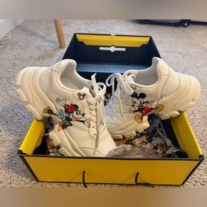 Disney x Aldo White Platform Sneakers with Mickey & Minnie Graphics